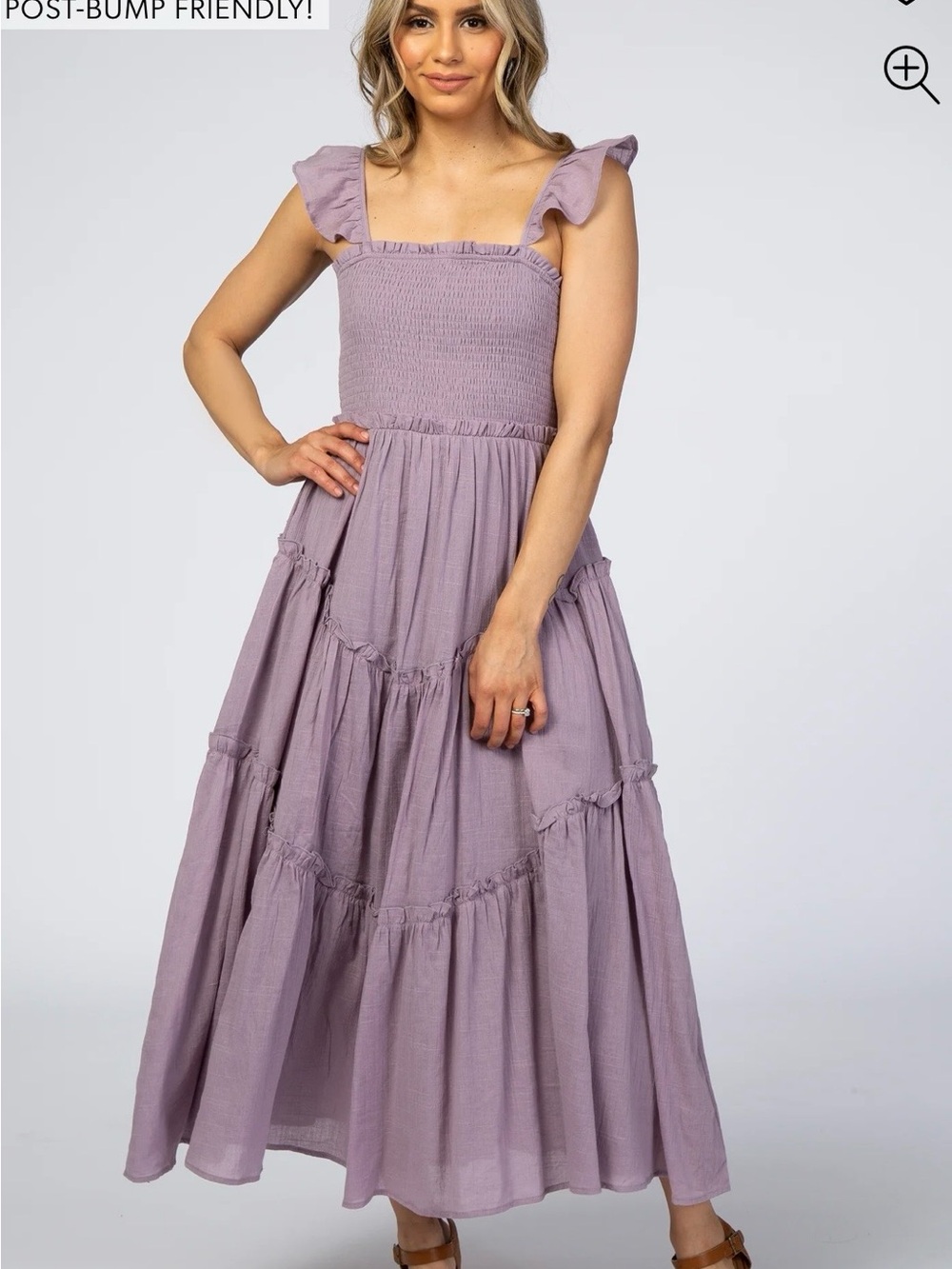 PinkBlush Maternity Lavender Smocked Flutter Strap Maxi Dress - Picture 3 of 11